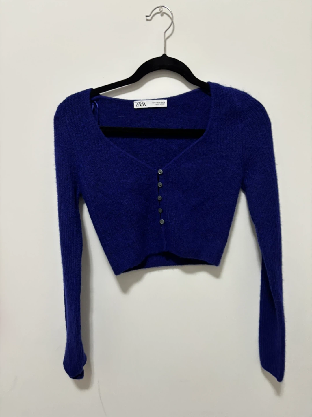 New - Zara Royal Blue Button-Up Crop Top - photo 3