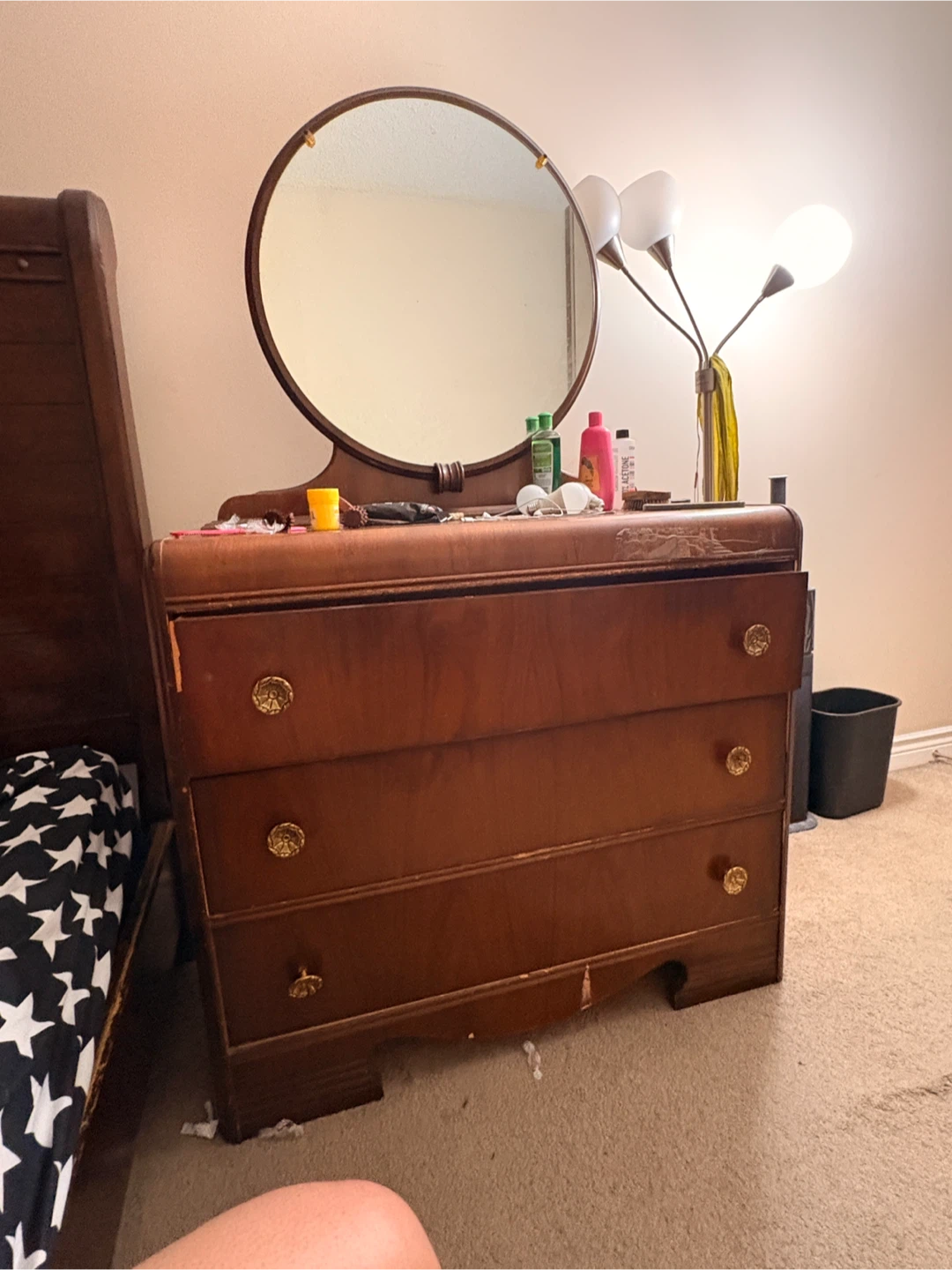 Vintage Wood Dresser with Mirror