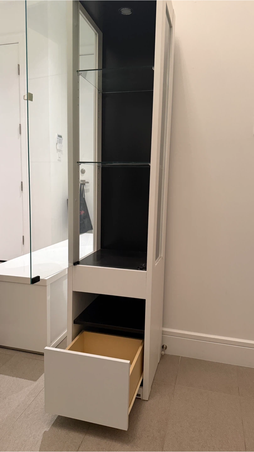 White Display Cabinet with Drawer and Light - photo 2