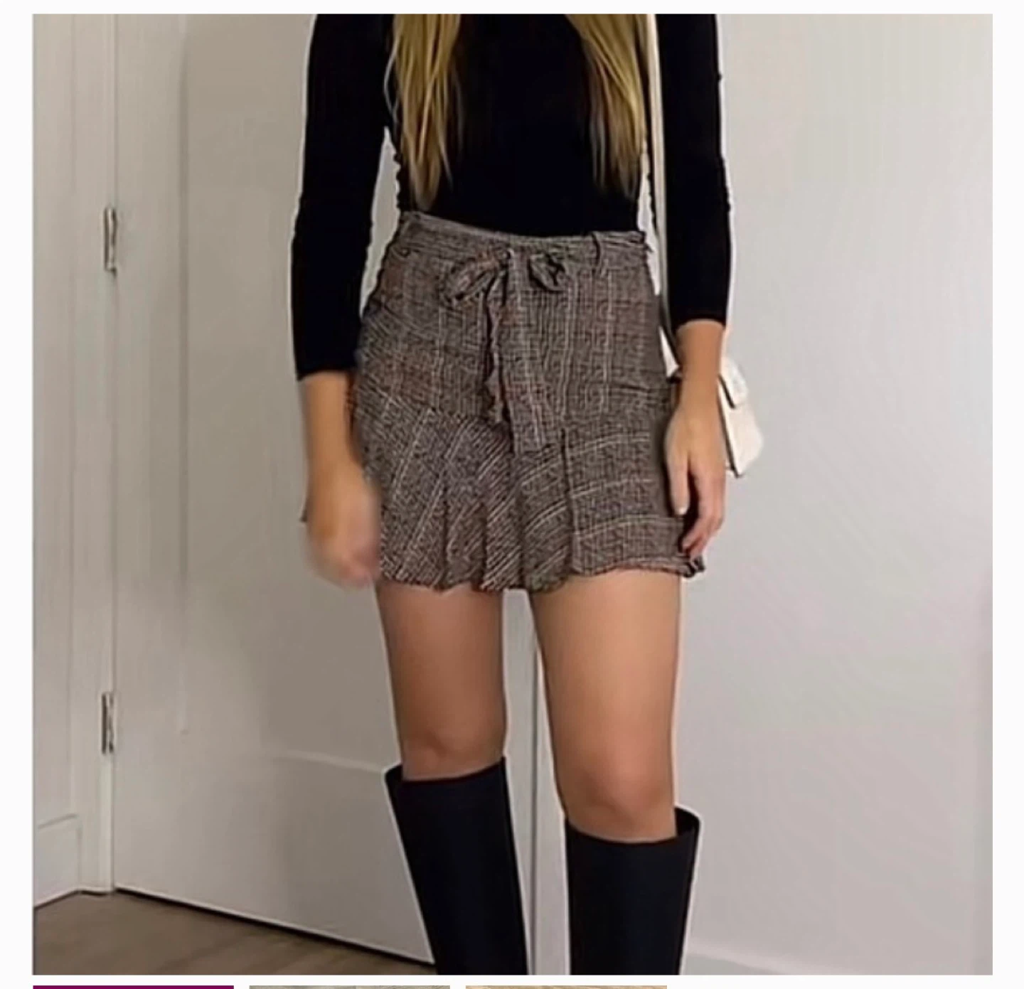 New Xs Zara Plaid Mini Skort with Tie Detail