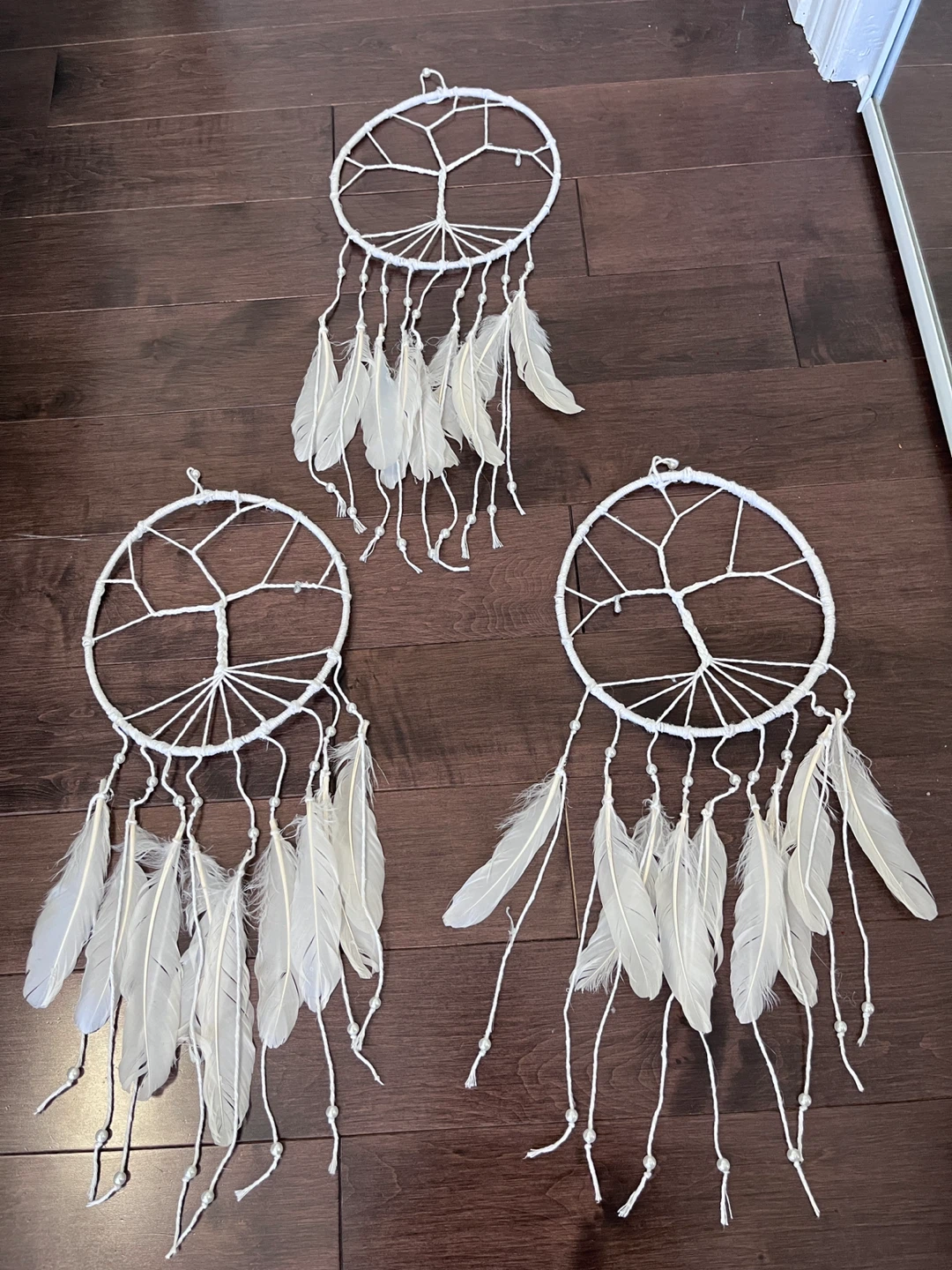 Set of 3 White Dreamcatchers with Feathers