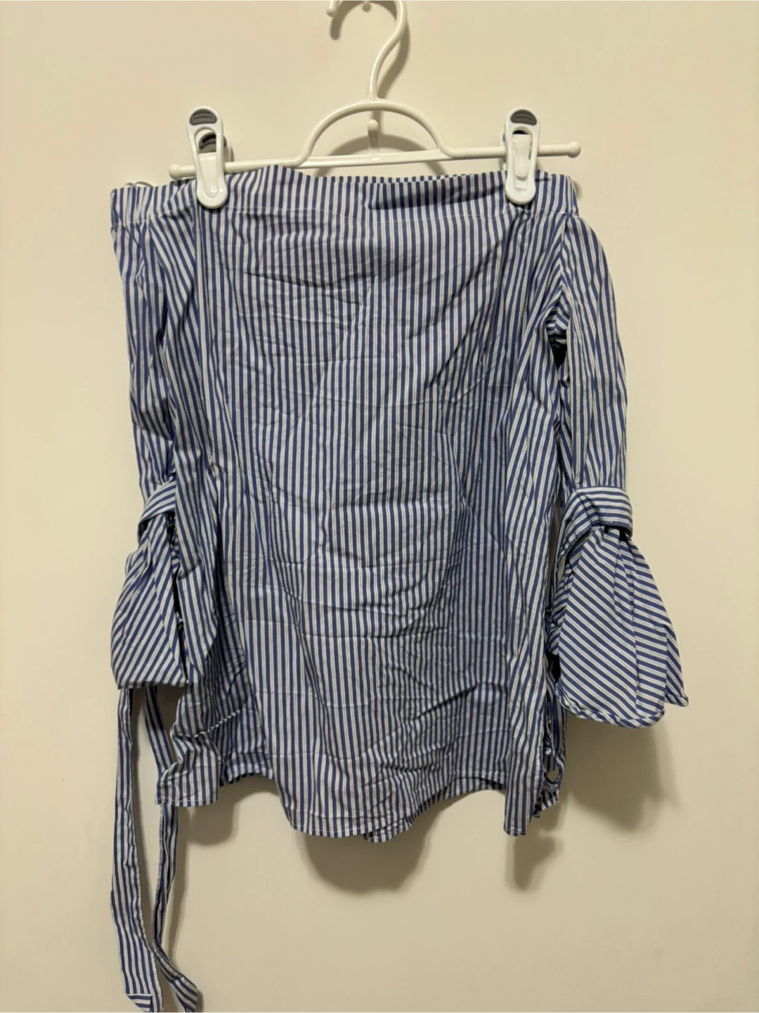H&M Blue and White Striped Off-Shoulder Top