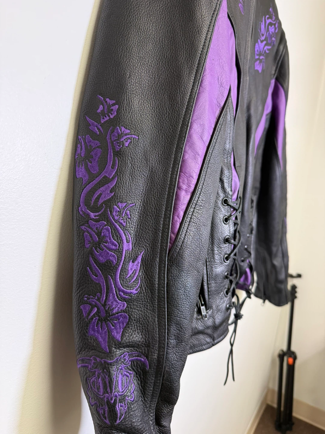 Xelement One Stop Biker Shop Leather Jacket with Purple Accents - photo 3