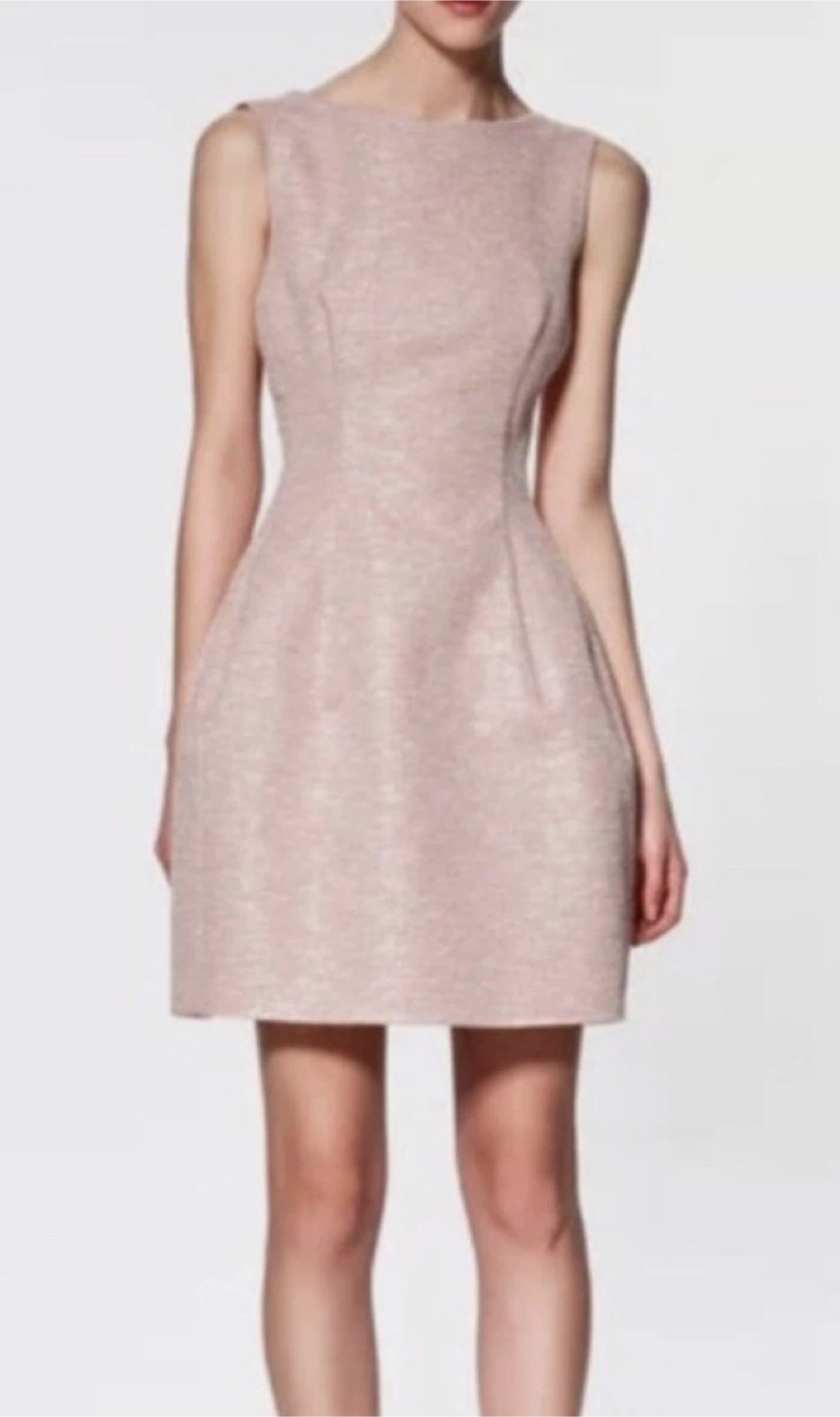 Zara Small - Boatneck Structured Tweed Pink Sleeveless Dress