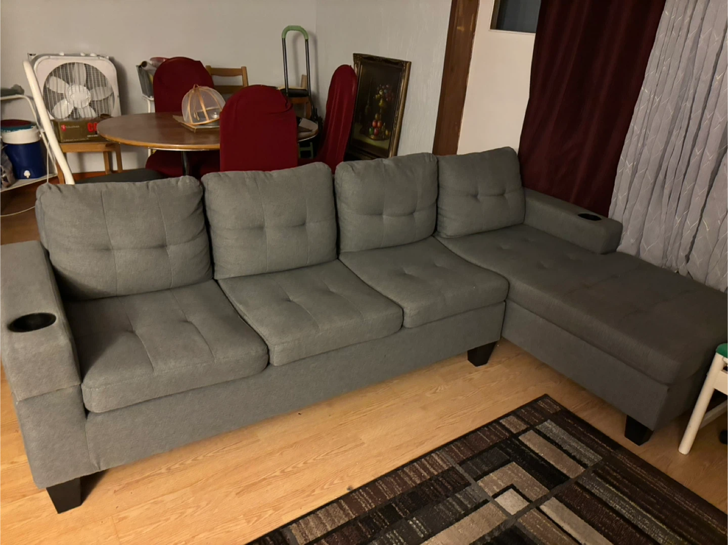 Grey Sectional Sofa with Cup Holders