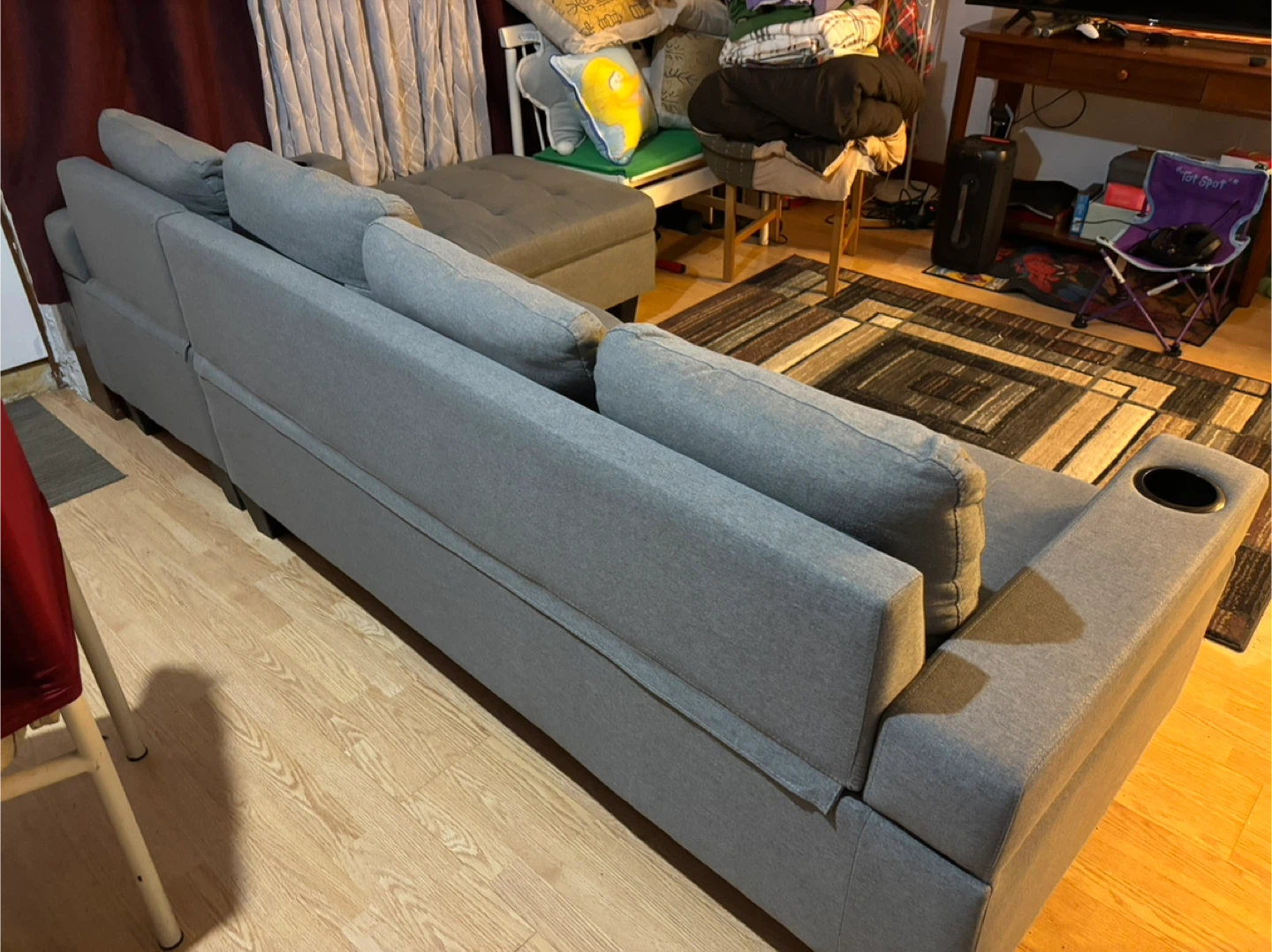 Grey Sectional Sofa with Cup Holders - photo 2