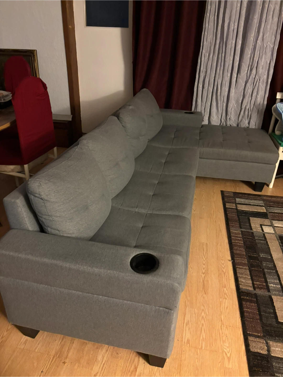 Grey Sectional Sofa with Cup Holders - photo 3
