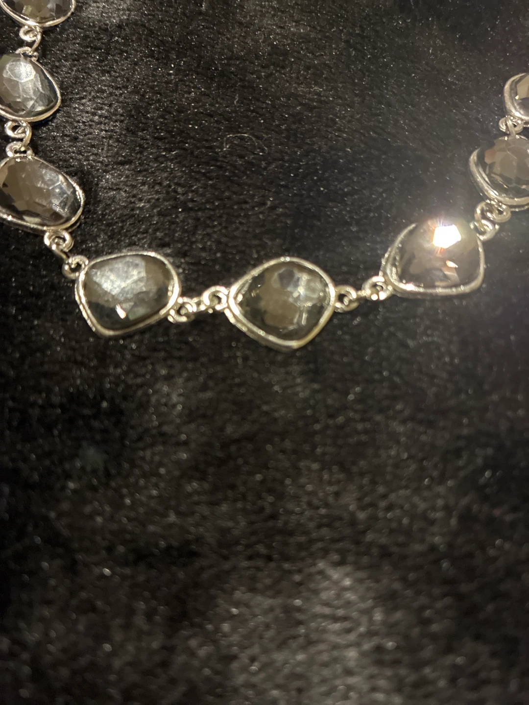 Silver tone necklace set with grey stones - photo 3