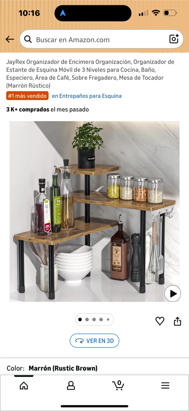 JayRex 3-Tier Rustic Brown Corner Shelf Organizer