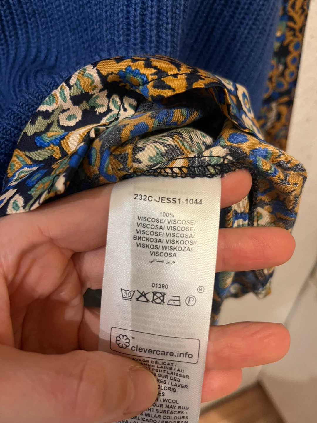 Blue V-neck Knit Vest with Floral Print Button-Up Shirt - photo 3