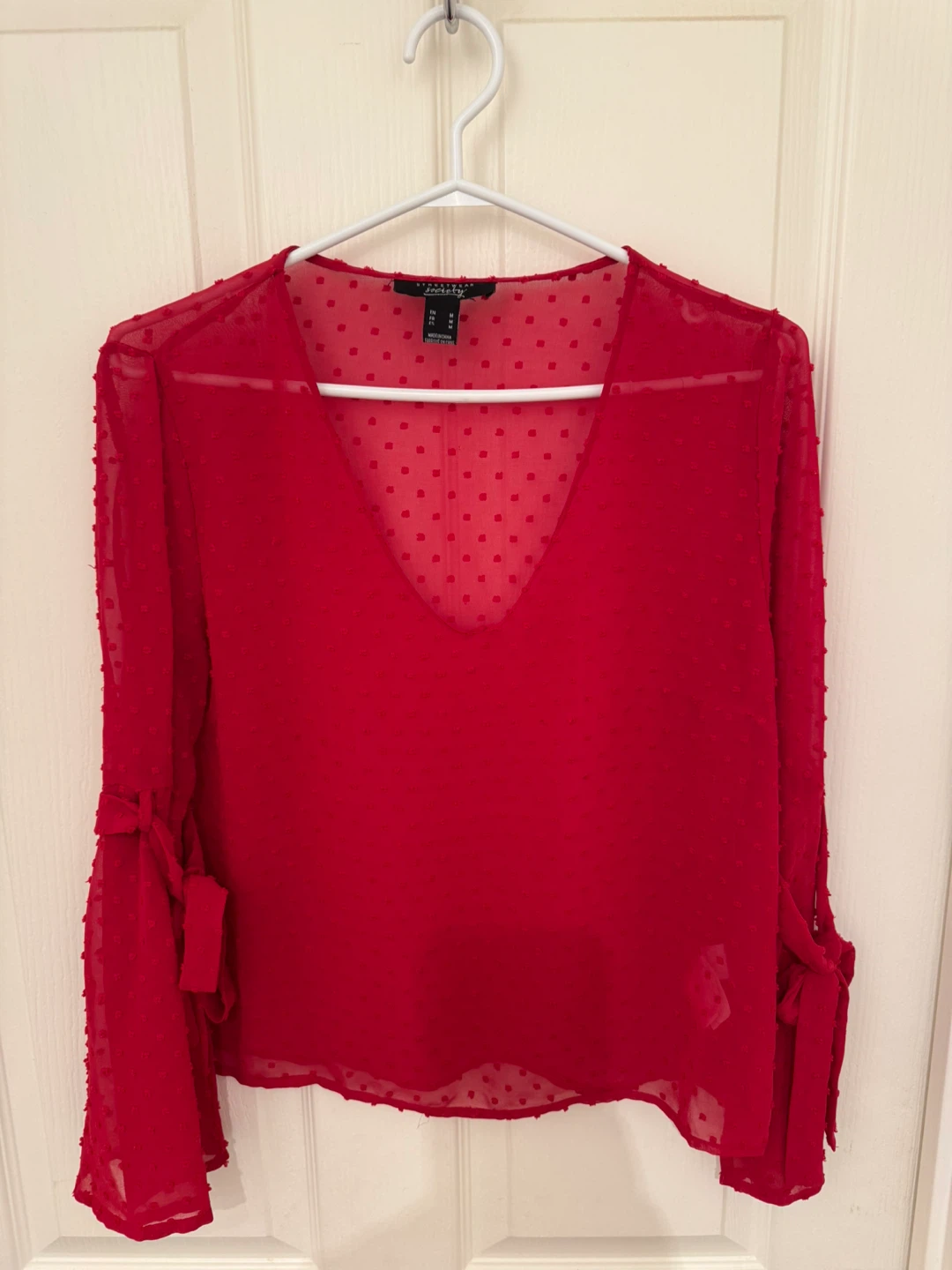 Red Bell Sleeve Blouse - Size M 🏆 - photo 3