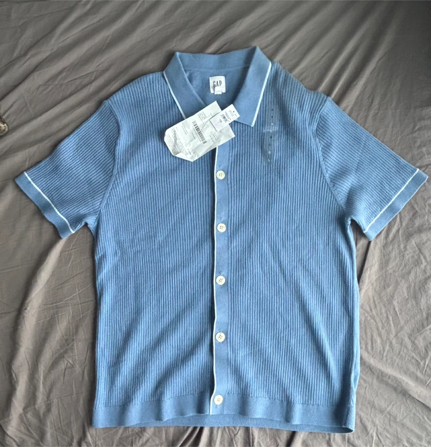 GAP Blue Knit Button-Up Shirt