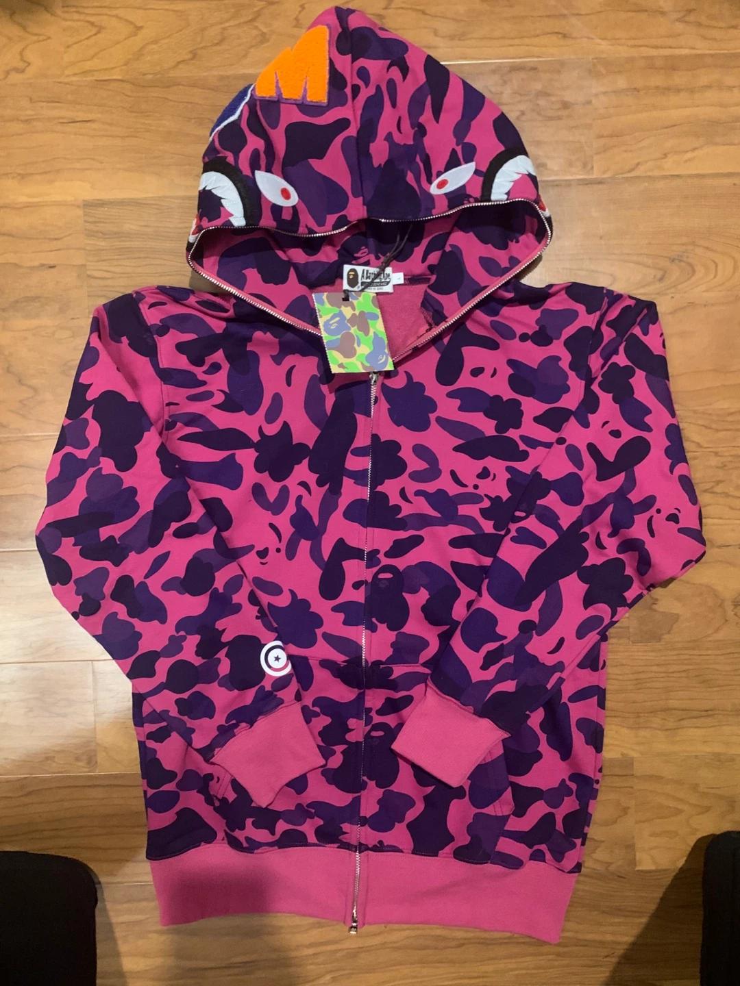 A Bathing Ape BAPE Full Zip Hoodie Pink Purple Camo Shark