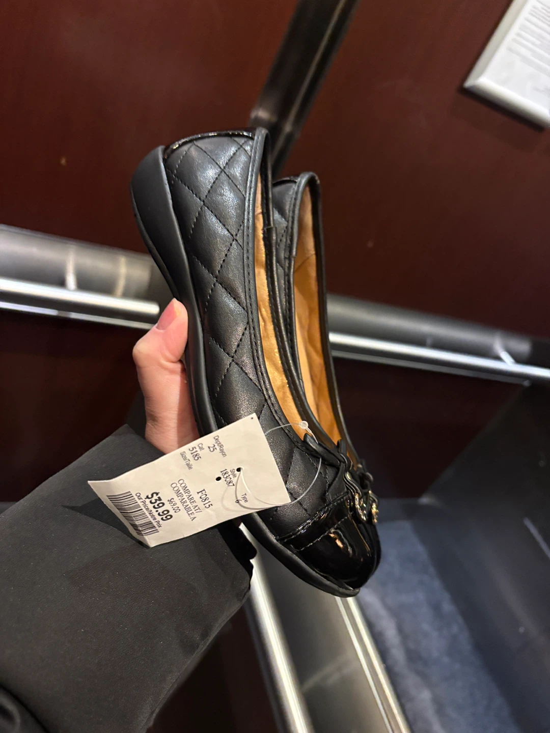White Mountain Quilted Flats Black Patent Toe - Size 8