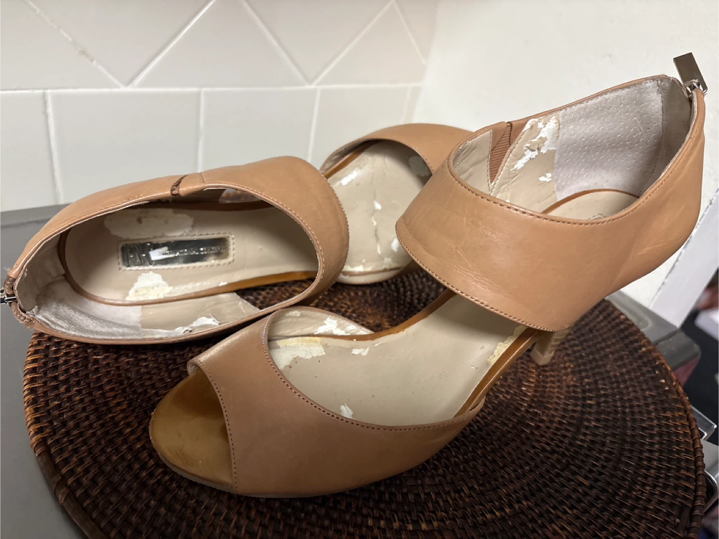 INC International Concepts Women's Tan Leather Peep-Toe Heels - photo 2