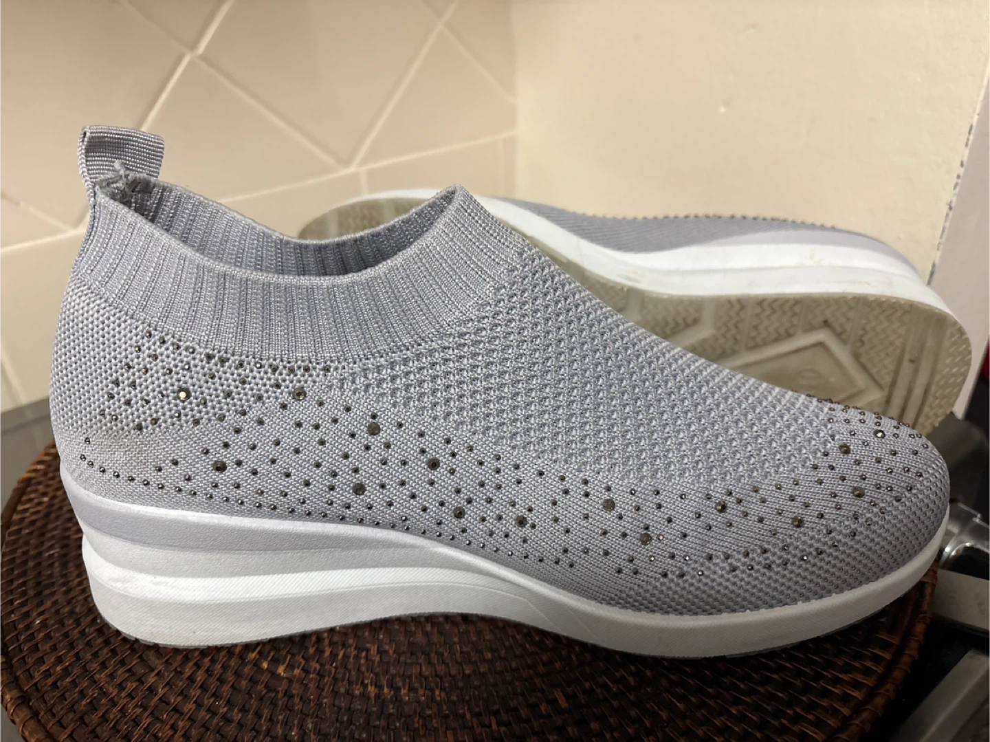 G.N.D. Women's Gray Rhinestone Knit Slip-On Sneakers