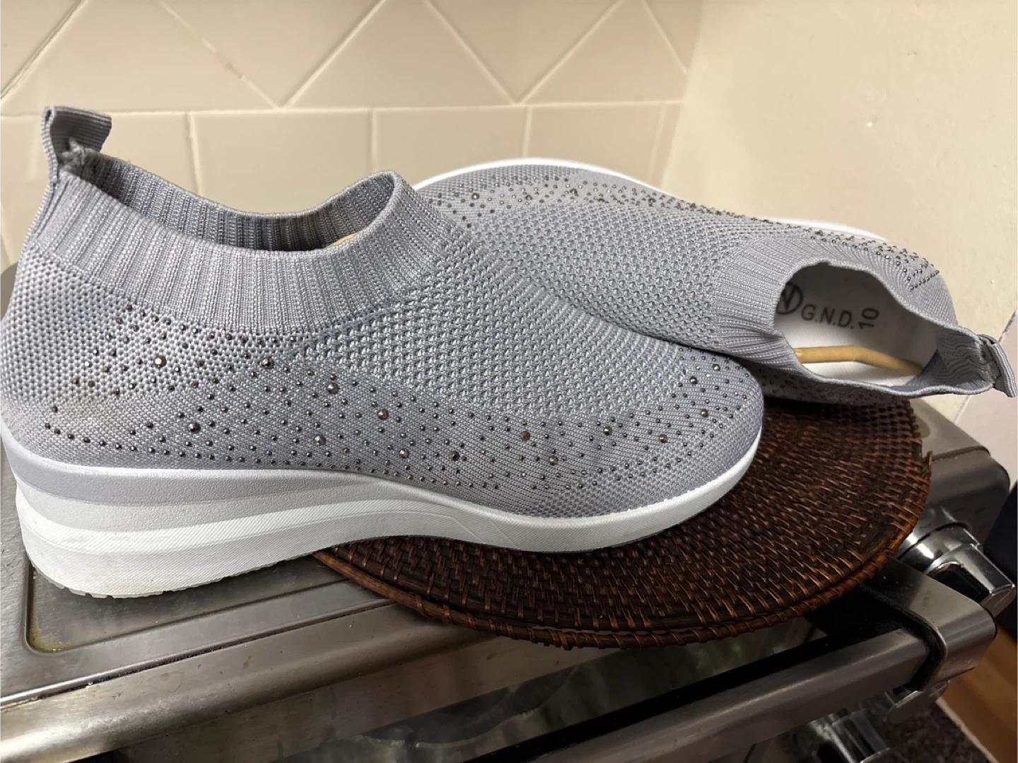 G.N.D. Women's Gray Rhinestone Knit Slip-On Sneakers - photo 2