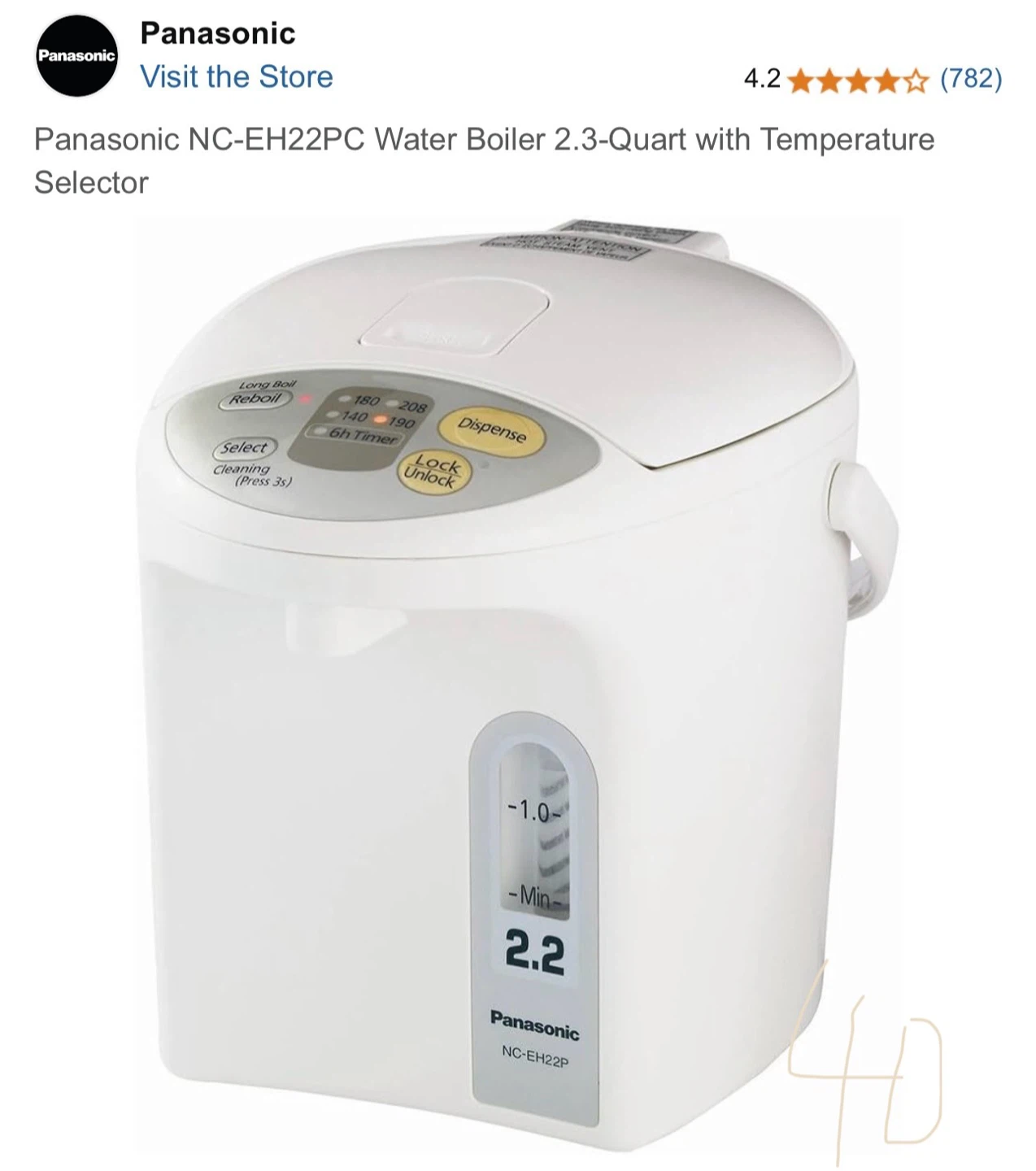 Panasonic NC-EH22PC 2.2-Quart Electric Water Boiler