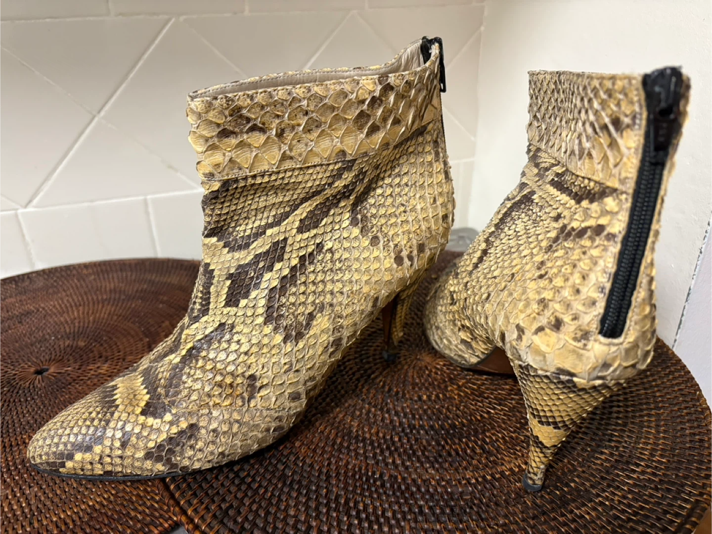 Italian Snakeskin Heeled Ankle Boots