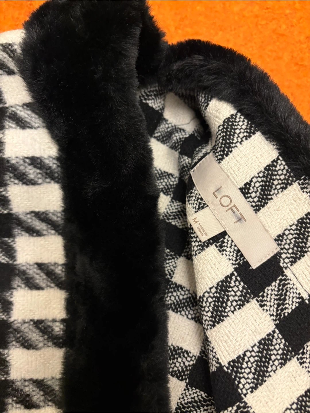 LOFT  Houndstooth Poncho with Faux Fur Trim - Size M - photo 2