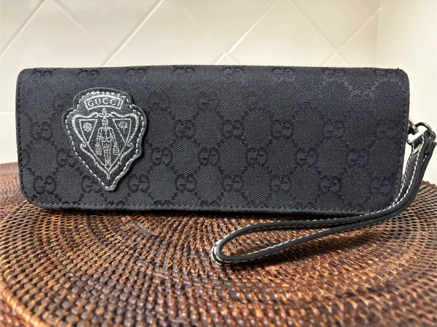 Gucci GG Monogram Canvas Wristlet Clutch Black