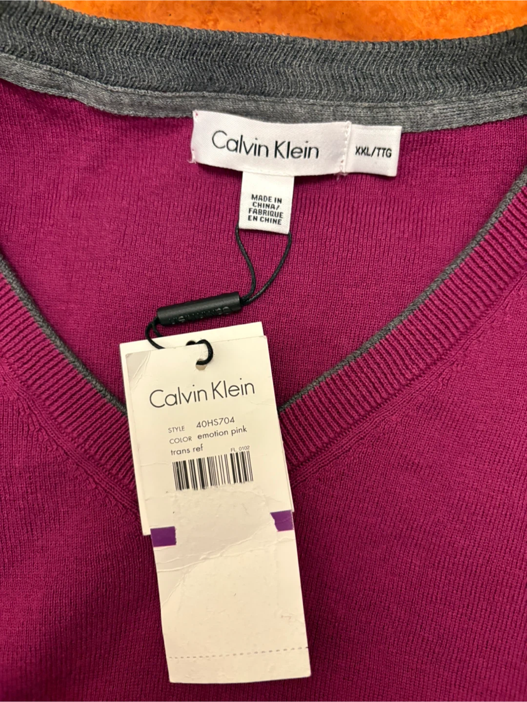 Calvin Klein Men's V-Neck Sweater - XXL/TTG - Emotion Pink - photo 2