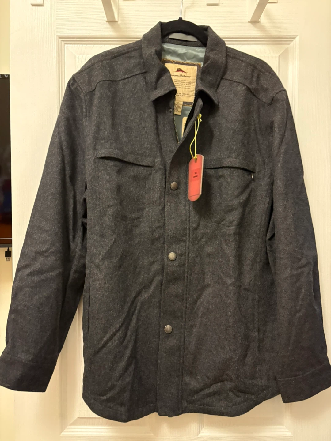 Tommy Bahama Charcoal Heather Wool Blend Shirt Jacket Size L