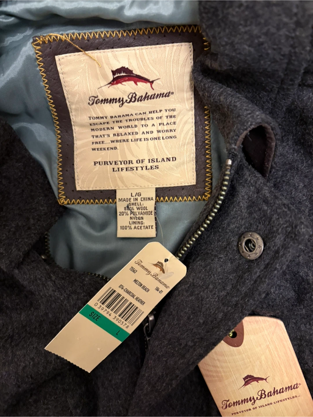 Tommy Bahama Charcoal Heather Wool Blend Shirt Jacket Size L - photo 2