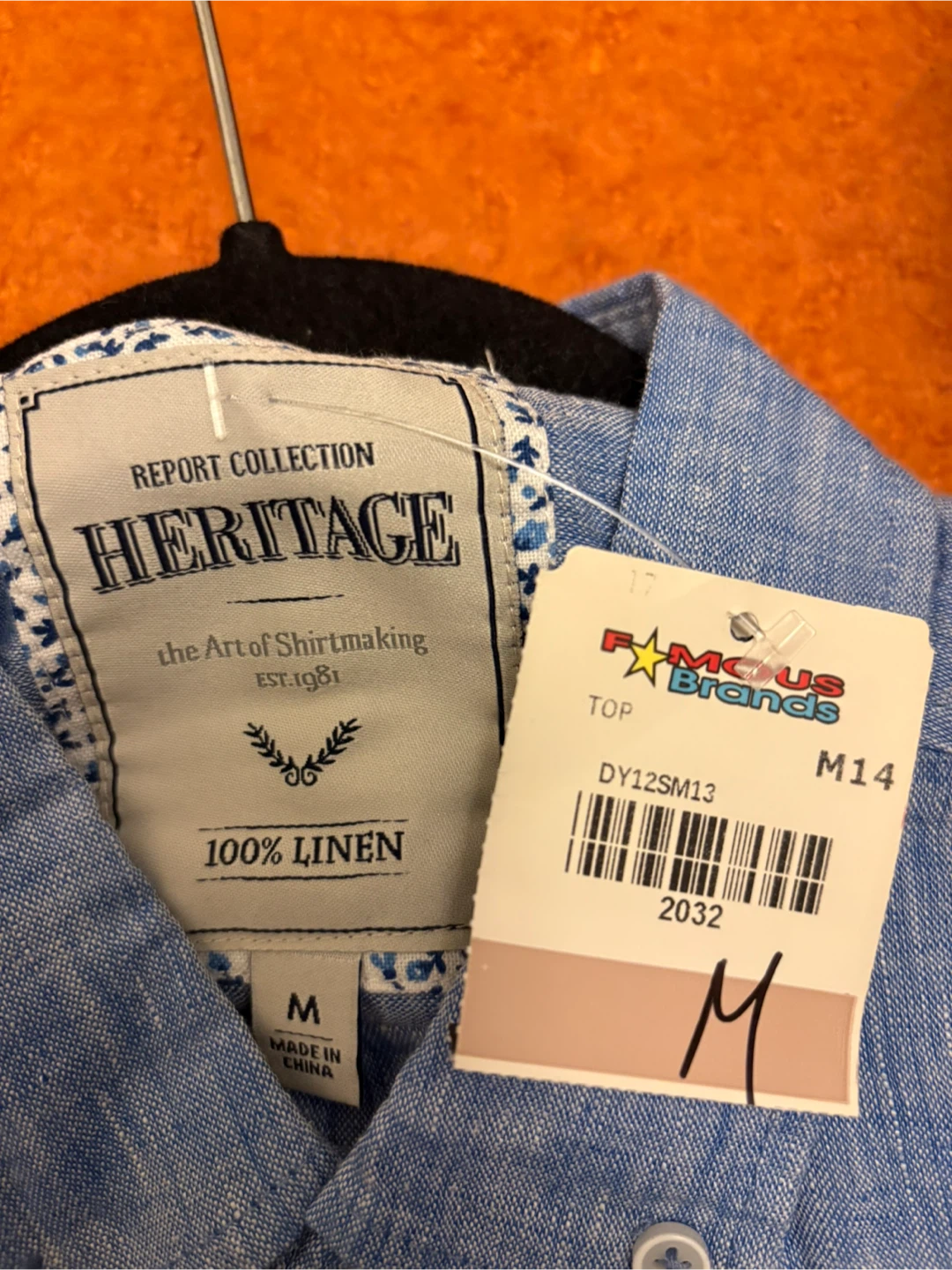 Heritage  Men's Linen Shirt - Blue - Size M - photo 2