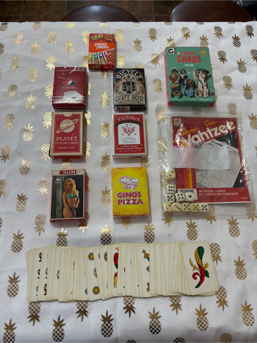 Assorted Playing Cards and Yahtzee Score Cards