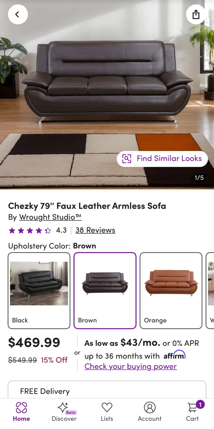 Wrought Studio Chezky Faux Leather Armless Sofa - photo 3