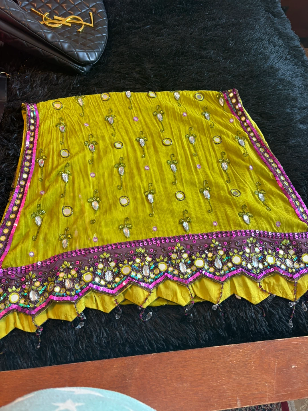 Embellished Silk Scarf - Yellow