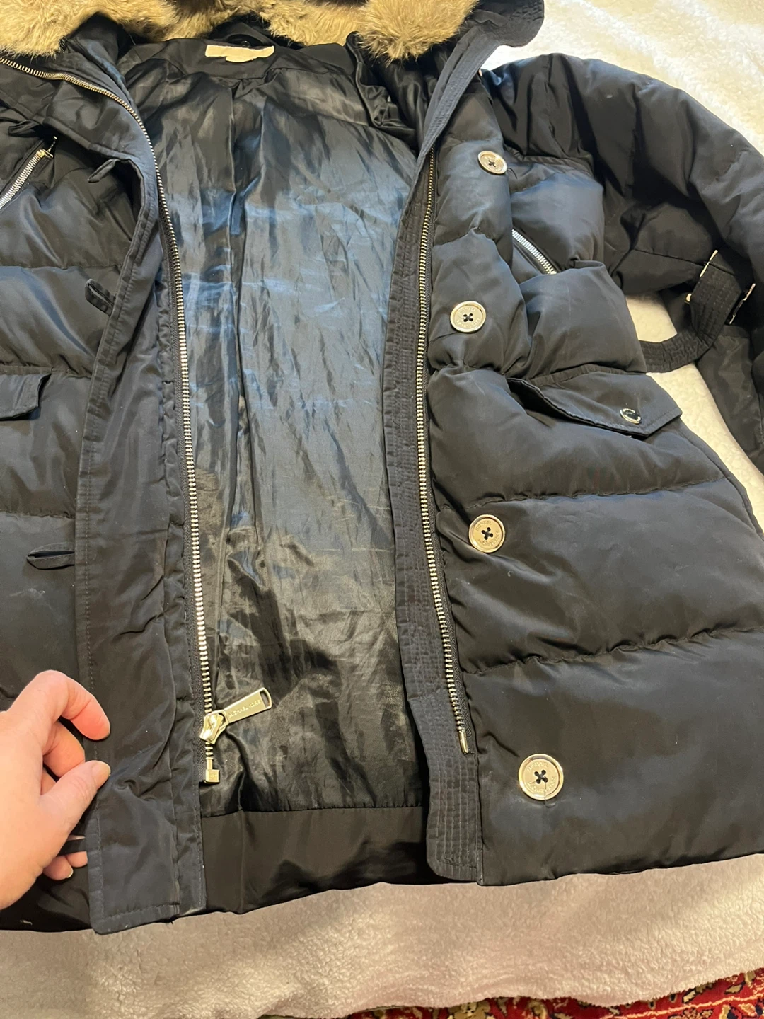 Michael Kors Black Puffer Jacket with Fur Hood