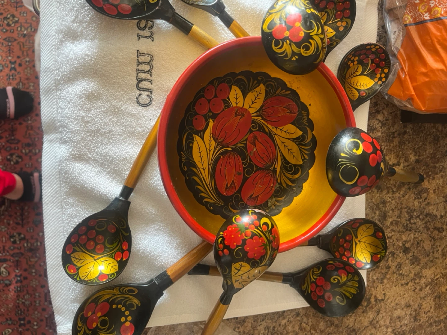 Khokhloma Painted Wooden Spoons and Bowl Set - photo 2