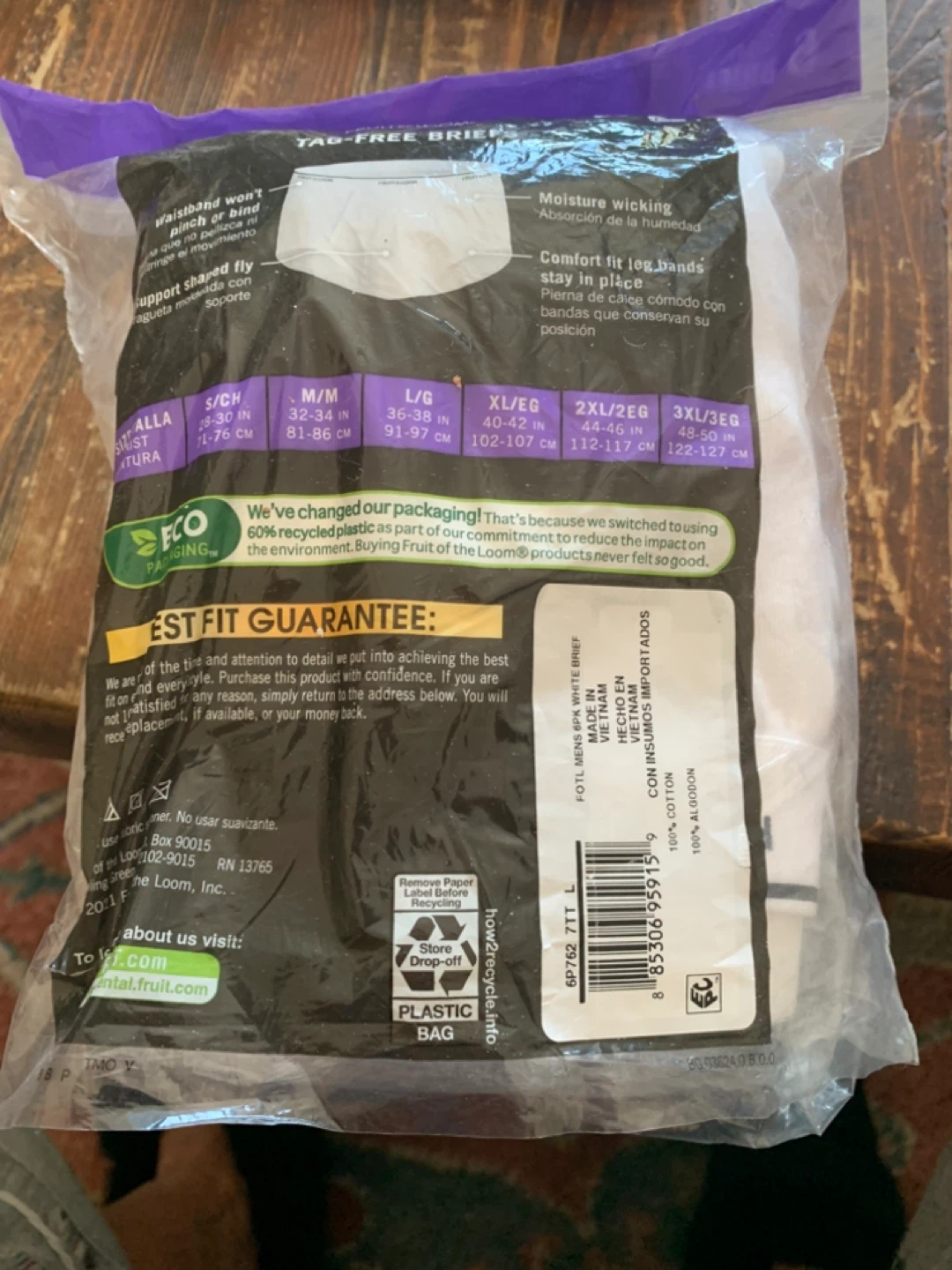 Fruit of the Loom 6pk Men's Briefs Size L