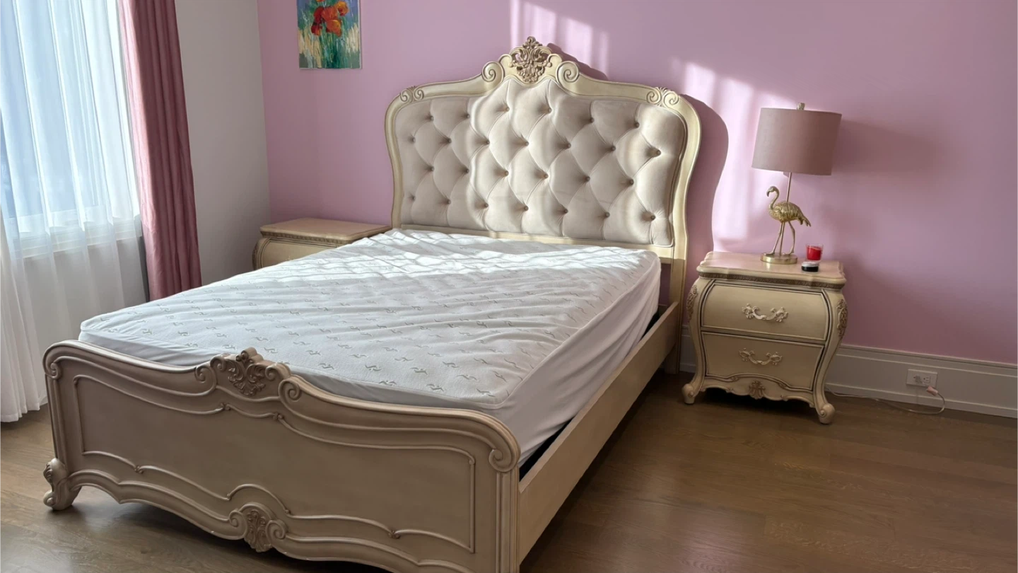French Provincial Style Tufted Bed and Matching Dresser Set