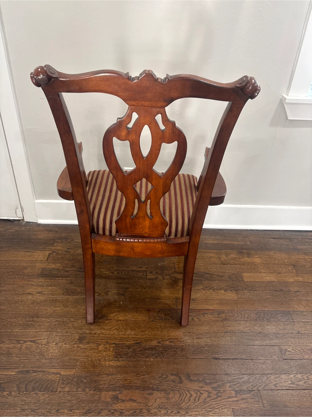 Wooden Armchair with Striped Upholstery - photo 5