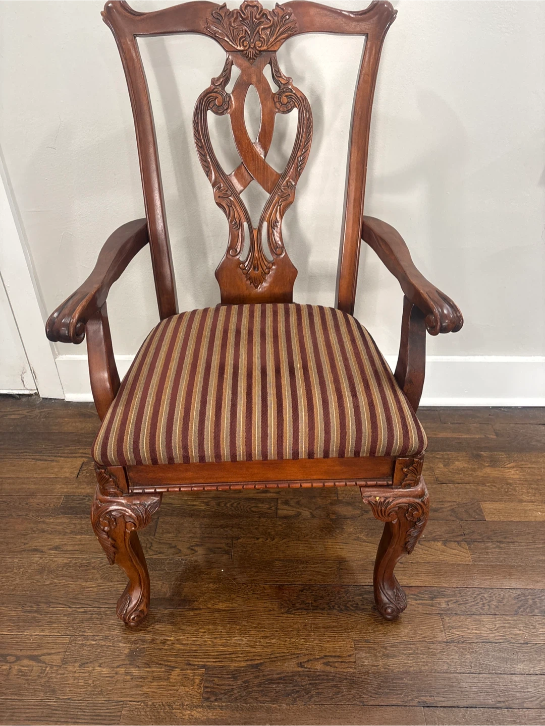 Wooden Armchair with Striped Upholstery - photo 3