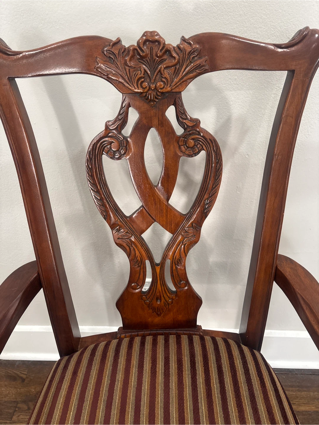 Wooden Armchair with Striped Upholstery - photo 2