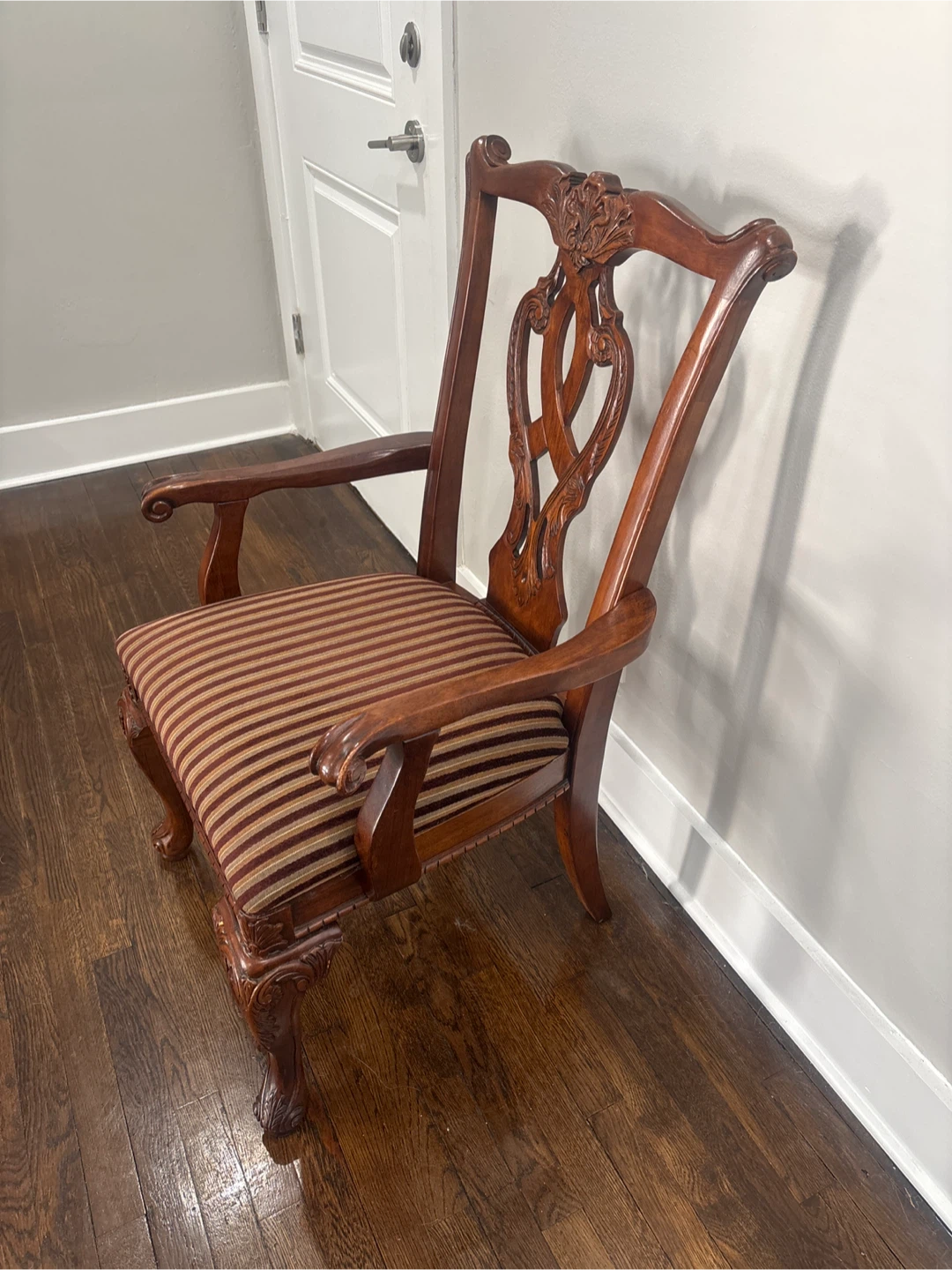 Wooden Armchair with Striped Upholstery - photo 4