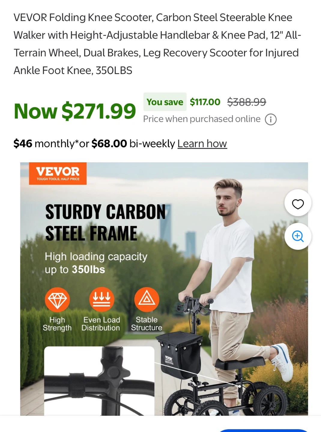 VEVOR Folding Knee Scooter Walker