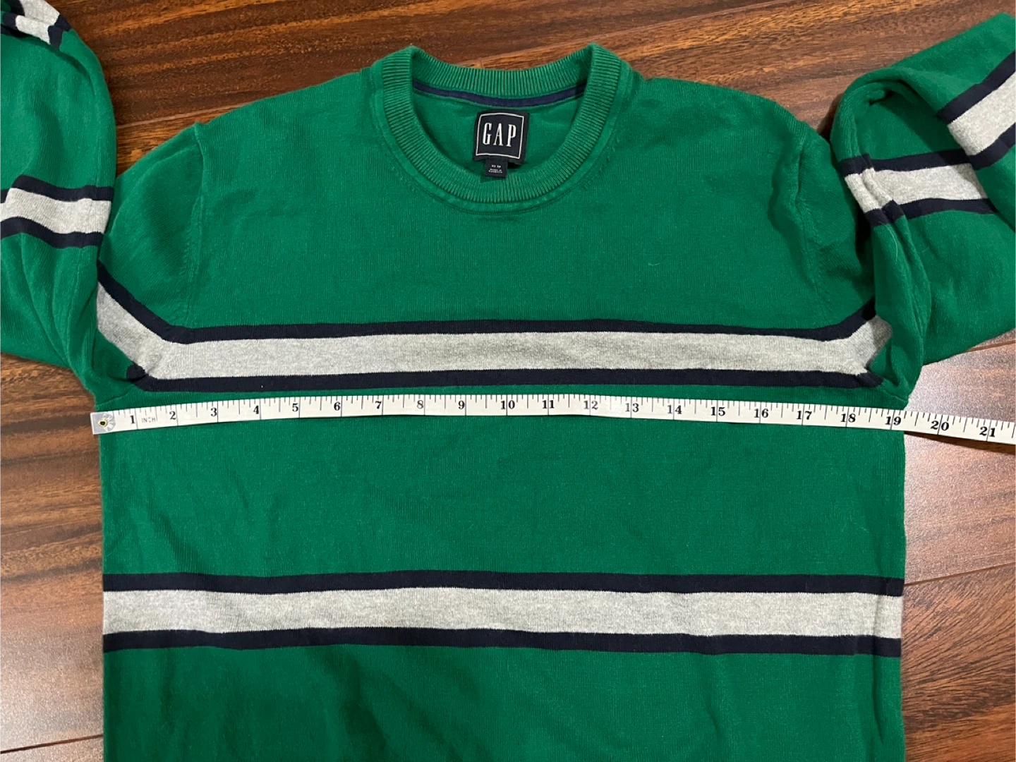 Gap men’s XS crewneck sweater, cotton, green striped - photo 3