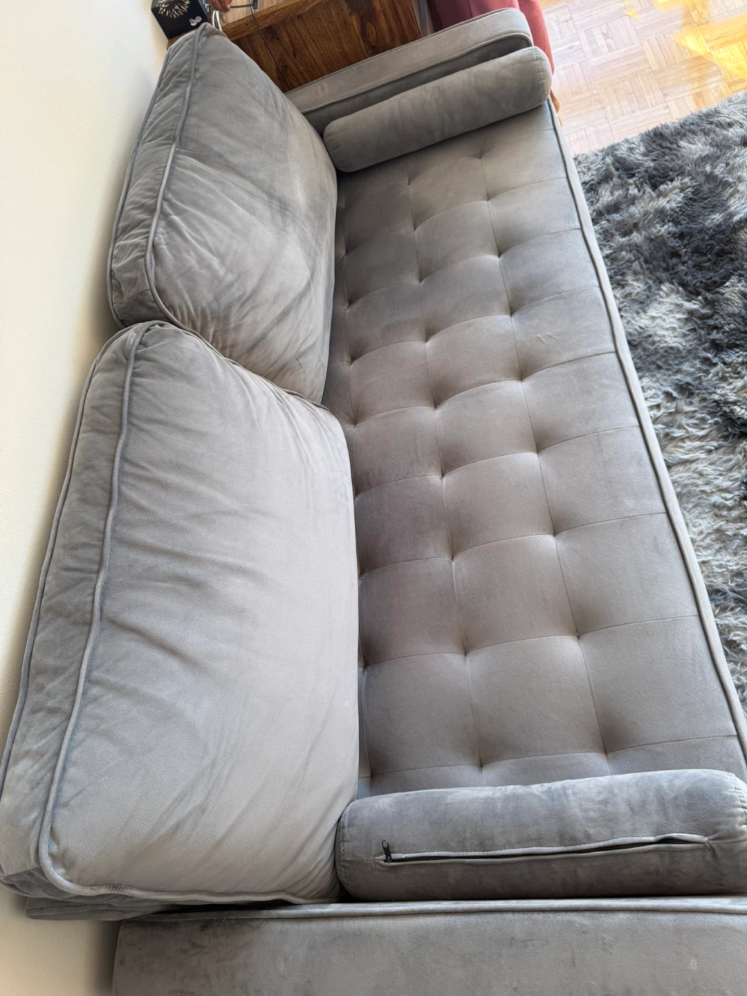 Wayfair Grey Velvet Sofa with Carpet