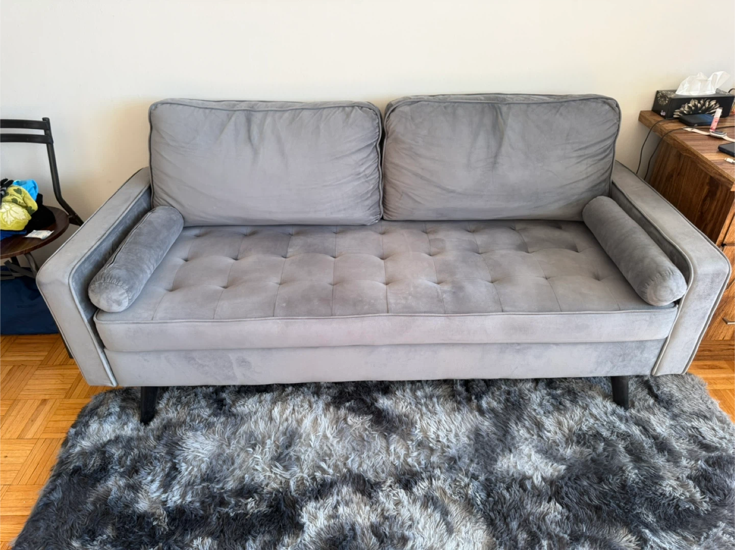 Wayfair Grey Velvet Sofa with Carpet - photo 2