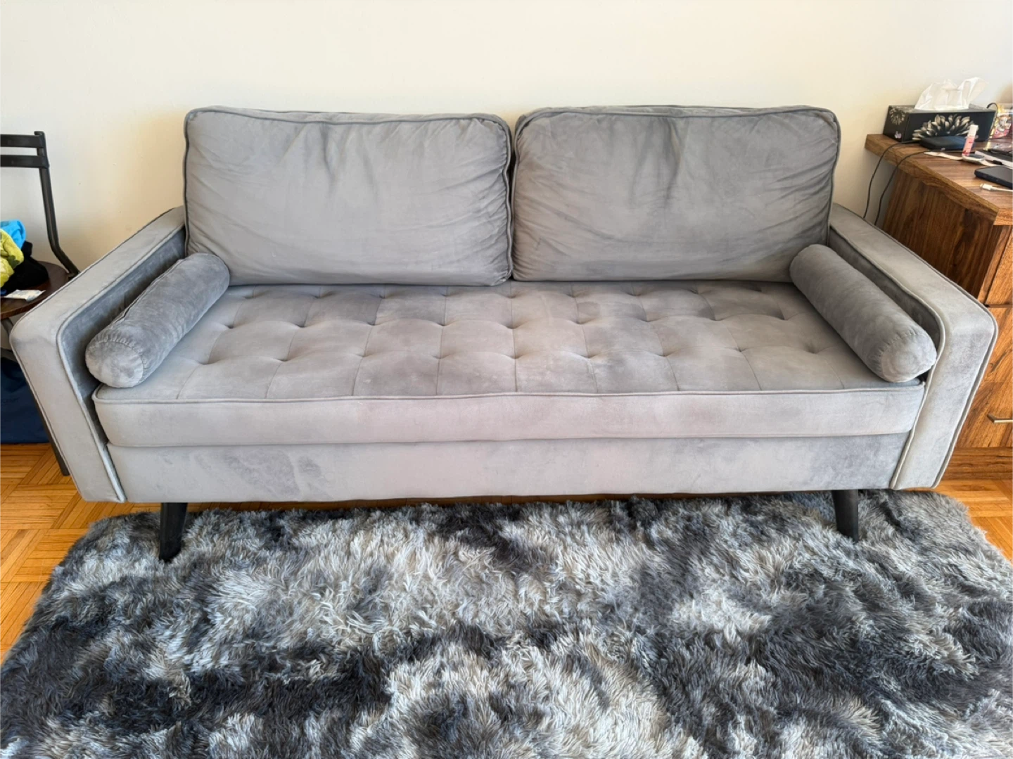 Wayfair Grey Velvet Sofa with Carpet - photo 4