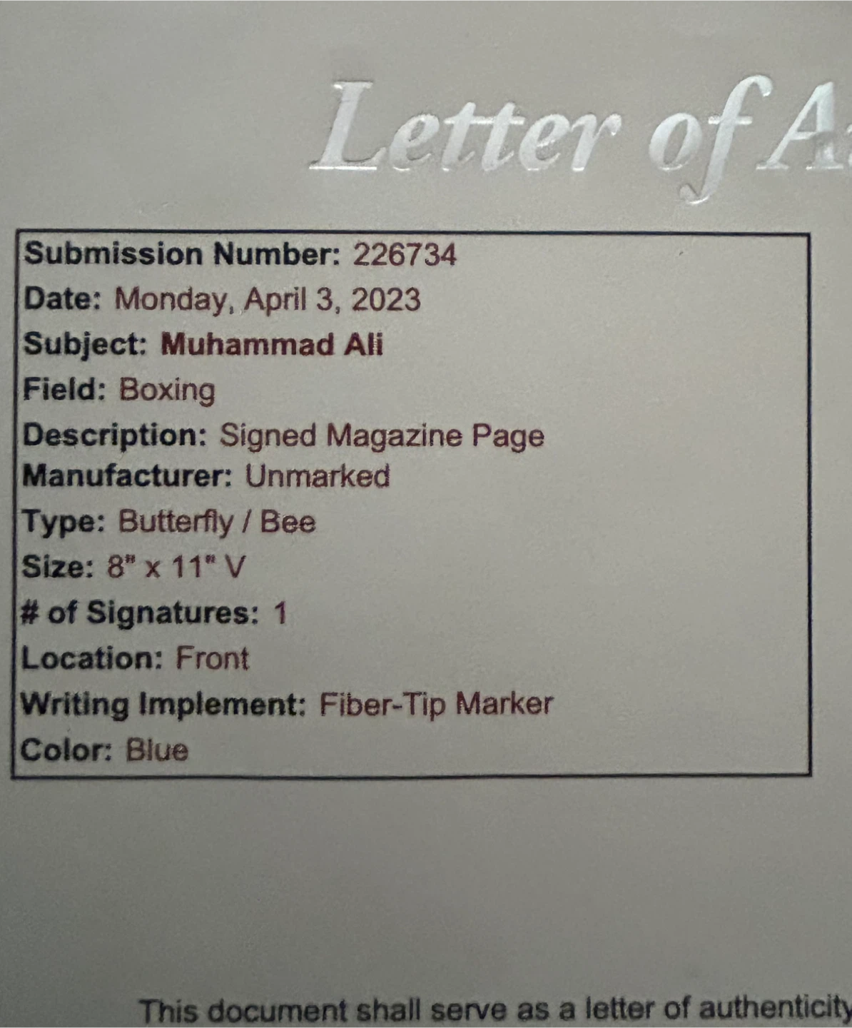 Muhammad Ali Signed Magazine Page with Letter of Authenticity - photo 5