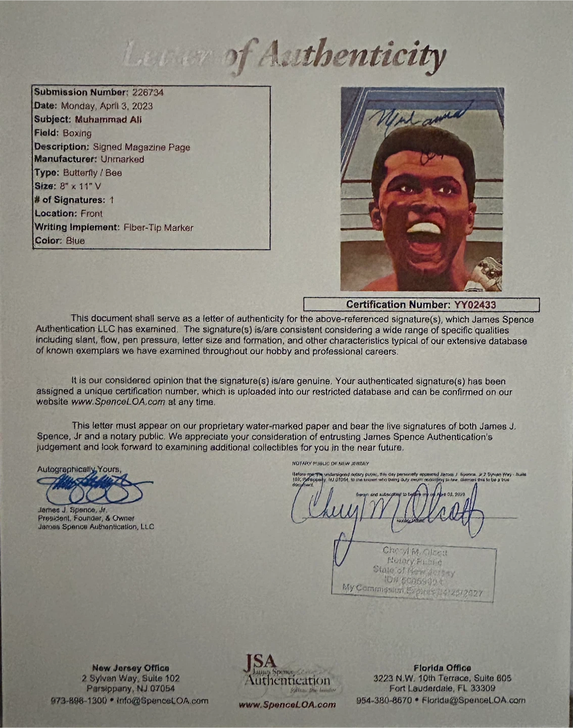 Muhammad Ali Signed Magazine Page with Letter of Authenticity - photo 3