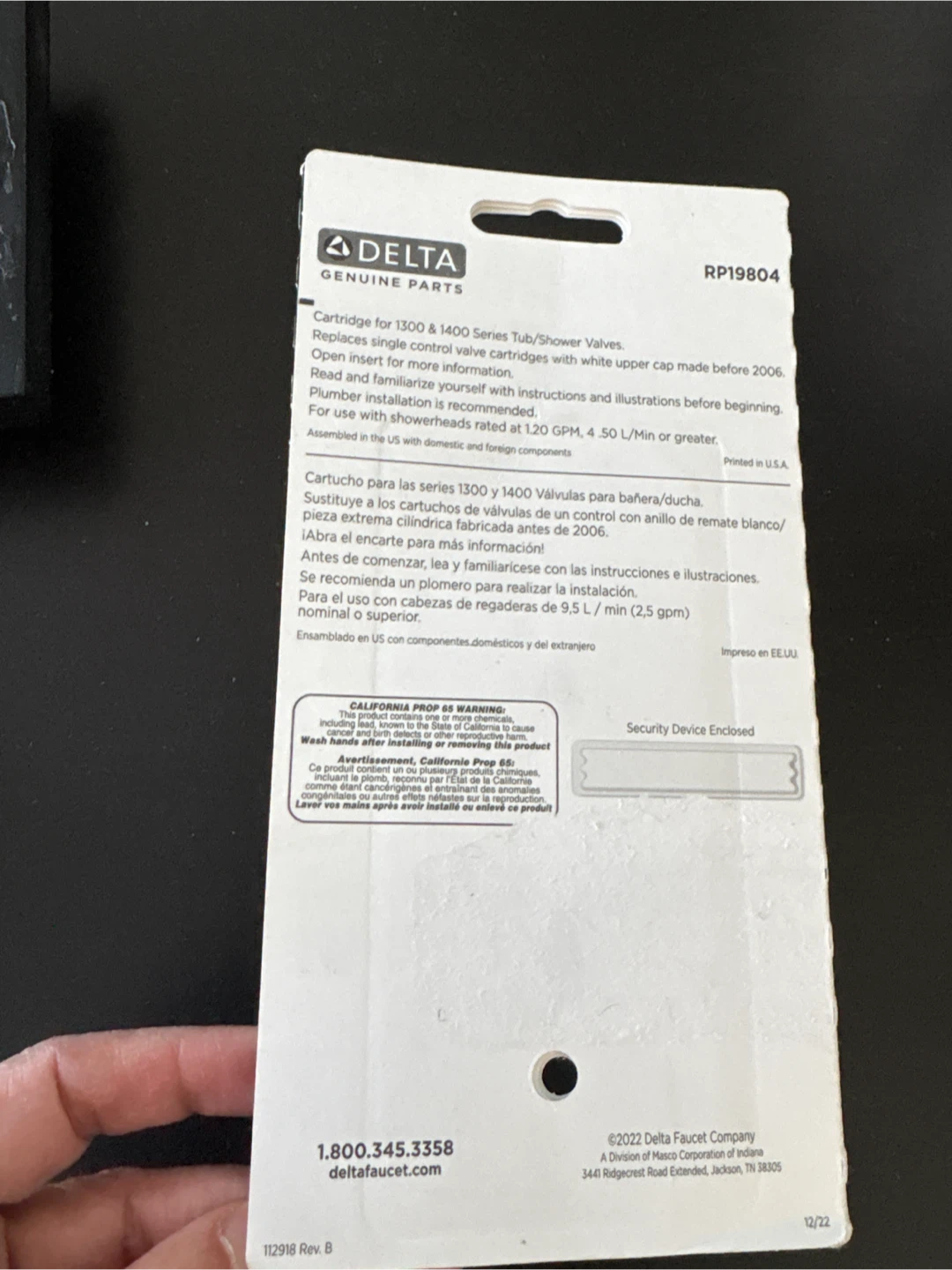 DELTA RP19804 Cartridge for 1300 & 1400 Series Valves - photo 2