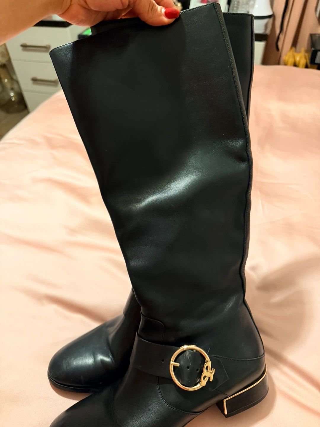 Tory Burch Black Leather  Boots with Gold Buckle - Size 8M - photo 2