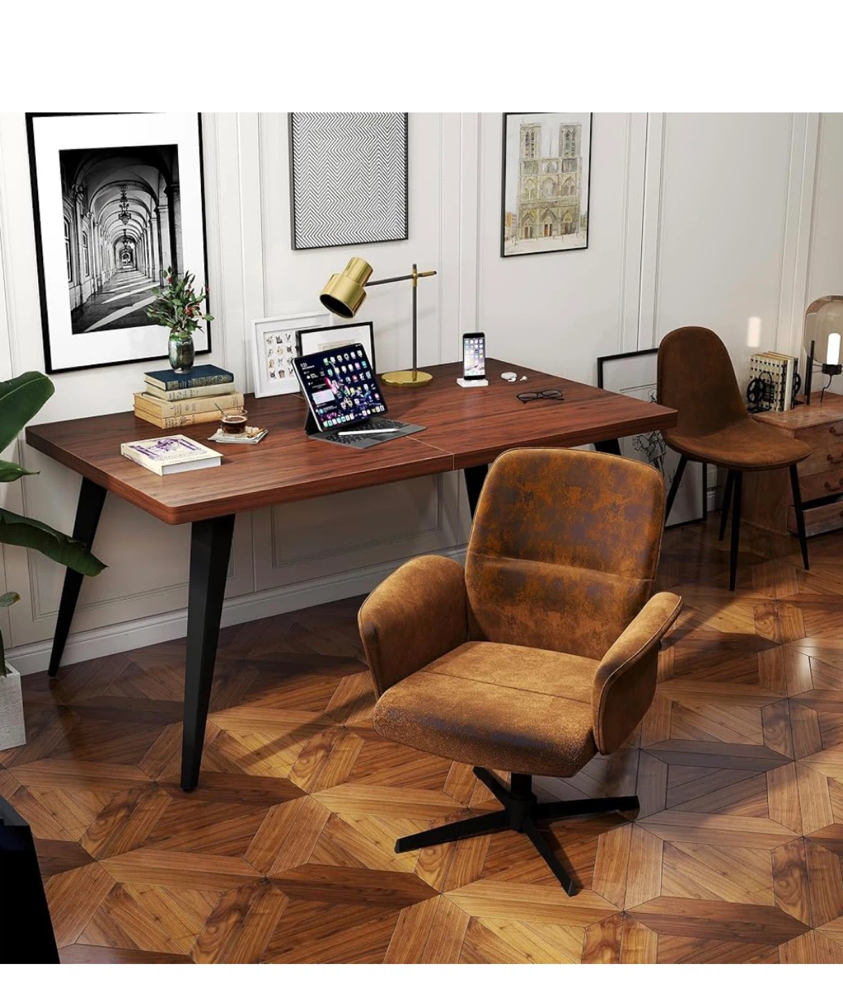 Brown Faux Leather Swivel Office Chair